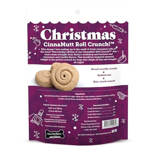 Three Dog Bakery CinnaMutt Roll Crunch, 5 oz Festive Dog Bones, Holiday & Christmas Dog Training Treats, Puppy Training Rewards
