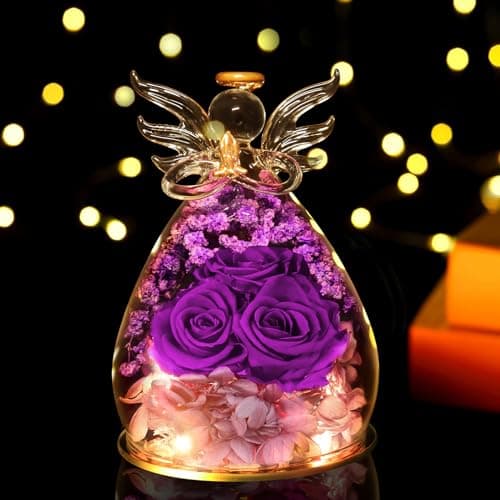 Beferr Birthday Gifts for Women Mom Fresh Flowers for Delivery Prime Forever Preserved Rose in Glass Angel Figurine for Grandma Sister Daughter Wife