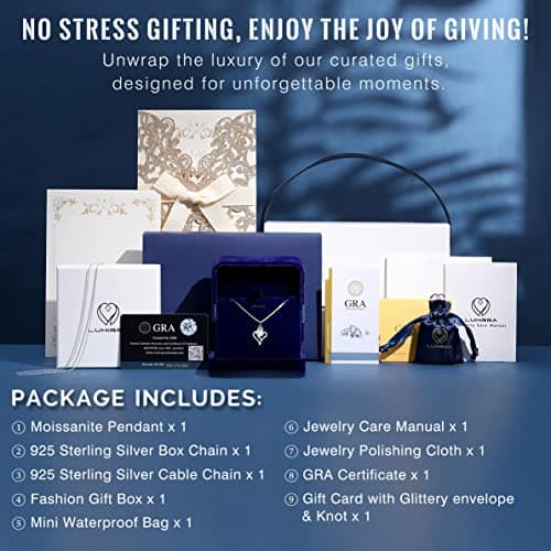 Wedding Anniversary Jewelry Gift for Wife from Husband, Wife Birthday Gift Idea, 1 Carat Moissanite Diamond Pendant Necklace in 925 Sterling Silver with 2 Chains, Romantic and Elegant Present for Her