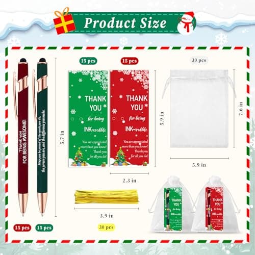 CZWZ 30 Pack Christmas Employee Appreciation Gifts Set, Thank You Pens with Appreciation Cards, Inspirational Ballpoint Pens for Staff Recognition Coworkers Teachers Christmas Thank You Gifts