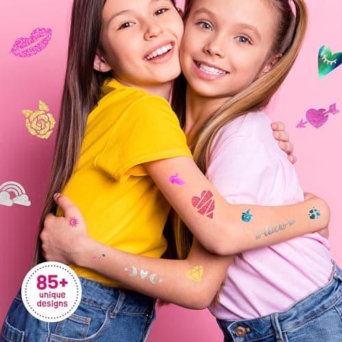 Pretty Me Glitter Tattoo Kit for Kids - Glitter & Metallic Fake Tattoos for Girls - Birthday Gift Ideas for Girl - Temporary Tattoo Set - Craft Kits Toys for Ages 6 7 8 9 10 11 Year Old - Cool Gifts