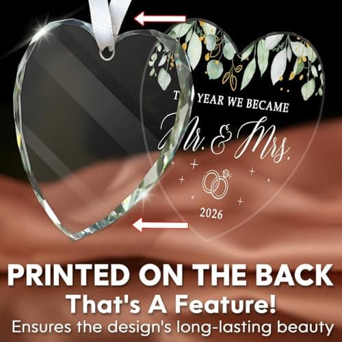 HEXMOZ Wedding Gifts for Couples 2025 - Mr and Mrs Gifts - Bridal Shower Gift, Wedding Ideas for Newly Wed, Bride, Future Mr Mrs - Just Married Glass Ornament 2025, 1st Married Couple Christmas Decor