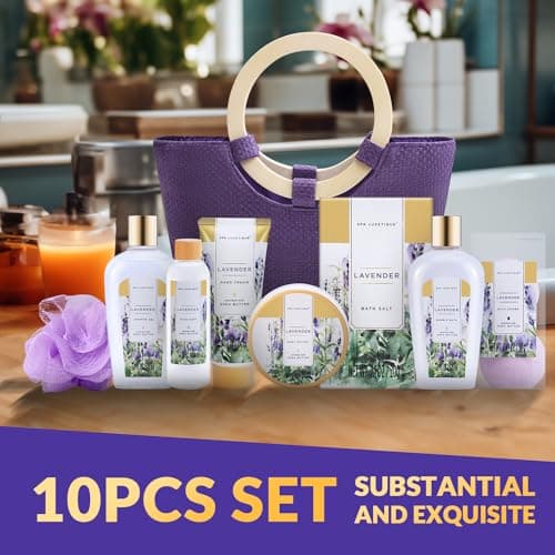 Spa Luxetique Gift Baskets for Women, Spa Gifts for Women - 10pcs Lavender Gift Sets with Body Lotion, Bubble Bath, Relaxing Bath Sets, Mothers Day Gifts for Mom