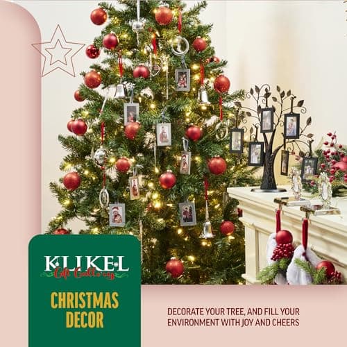 Klikel Family Tree Picture Frame Stand with 6 Hanging Photo Picture Frames - Medium Metal Tree 12 X 11 - Holds 6 Ornamental 2x3 Frames