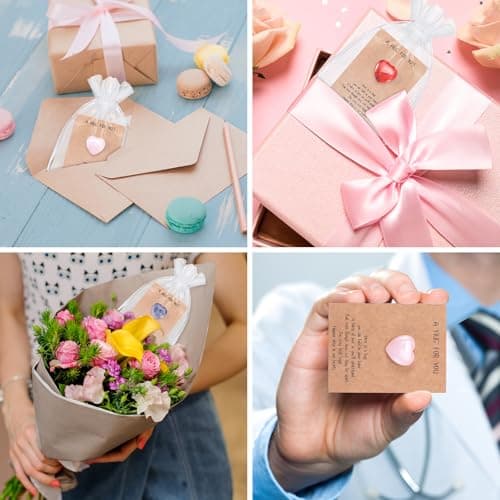 40 Sets Pocket Hug Token Gift Bulk Hug Cards with Heart Shape Natural Stones Keepsake Exchange Relationship Cards for Colleagues Family Distance Social Celebration of Life Gift(Classic Color)