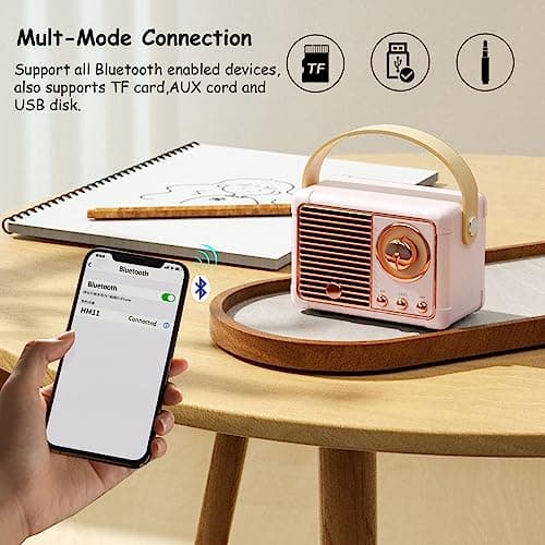 Retro Bluetooth Speaker, Portable Wireless Speaker with Crystal Clear Stereo Sound Rich Bass, Best Birthday Gifts Ideas for Women Teenage (Pink)