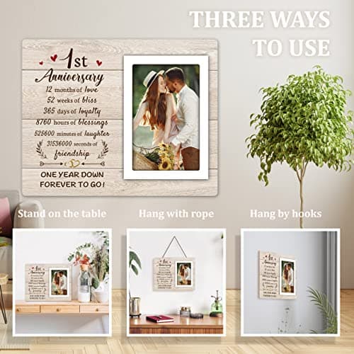 1st Anniversary Paper Gifts for Him Her - One Year Romantic Wedding Picture Frame Fit 4x6 Photos for Boyfriend Girlfriend, 1 Year Anniversary Valentines Gifts for Husband Wife Couple