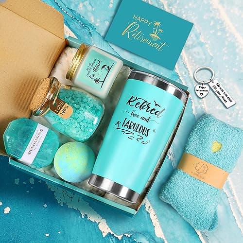 Retirement Gifts for Woman 2025, Happy Cool Retirement Gifts for Women Coworker, Teacher, Boss, Nurse, Friends, Mom, Retirees, Retired Free and Fabulous Funny Retirement Spa Gifts Basket, 8 pcs