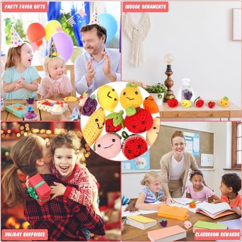 Shappy 10 Sets Inspirational Positive Fruit Toy Gift Cute Funny Wool Knitted Fruit Mini Employee Appreciation Gift Motivational Pun Card Organza Bag Classroom Team Vacation Party Favor for Student