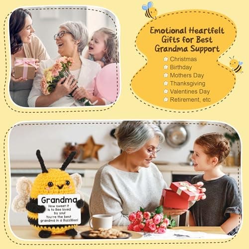 LEJIAJINW Emotional Handmade Bee Gifts for Grandma Christmas Grandmother Gigi Nana Birthday Gift for Women, Funny Mothers Day, Easter Egg Stuffers Tiny Positive Bee for Grammy Granny Valentines