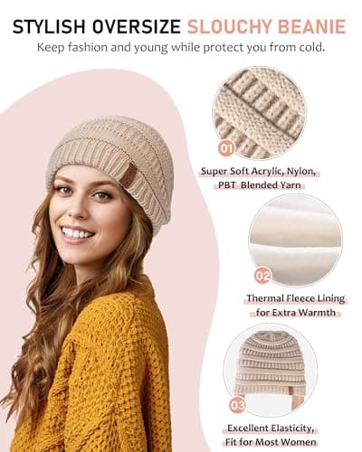 Womens Winter Beanie Hat Scarf Gloves Headband Set, Slouchy Beanie Ear Warmer Knit Scarf Touchscreen Gloves Warm 4 Gift Set