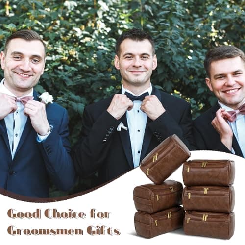 YQQYG 6 Pcs Mens Toiletry Bag Groomsmen Gift, Personalized Leather Toiletry Bags, Dark Brown Leather Travel Bag for Him, Shaving Kit, Groomsmen, Best Man, Wedding Gifts, Husband Boyfriend Father Grandpa