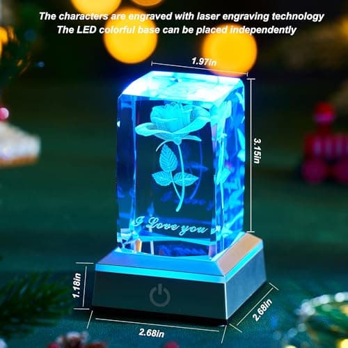 3D Rose Crystal Night Lamp with Adjustable LED Lights - I Love You, Mothers Day Gifts Ideas for Mom Valentines Day, Anniversary, Birthday Gift for Her, Wife, Girlfriend
