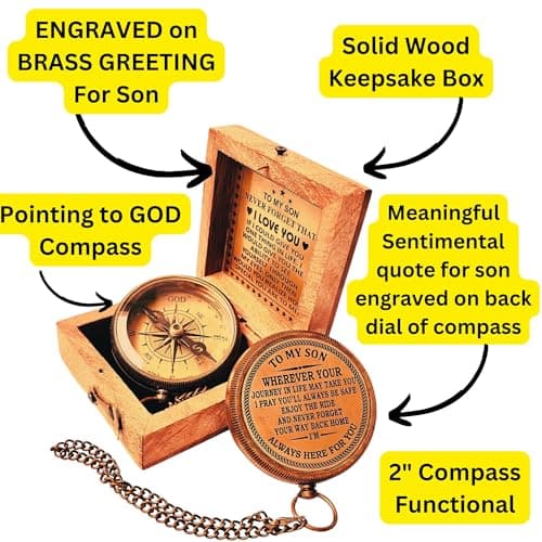 Gift for Son from Mom Dad | Engraved Compass 2" - Father to Son Gifts, Mom to Son Gifts for Graduation 2025, Birthday Baptism Confirmation Communion