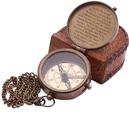 RII to My Husband I Love You, Brass Compass Engraved Gifts for Men, Bronze Gifts for Men, Romantic Gifts for Him/Her, Keepsake Gifts for Husband, 5th/25th 50th Wedding Gift Ideas