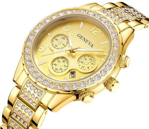 MASTOP Unisex Luxury Crystal Diamond Watches Silver Gold Fashion Quartz Analog Watch Stainless Steel Band Quartz Bracelet Big Face Women's Men's Watches