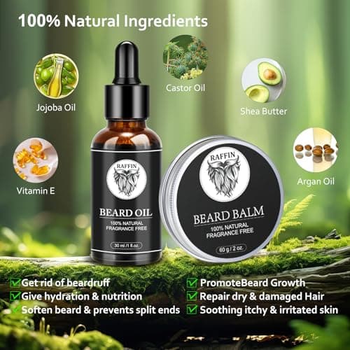 Mens Gifts - Beard Kit with Oil, Balm, Brush, Comb, Scissors, E-book, Outfits Men's Grooming Routine, Anniversary & Birthday Gifts for Men, Him, Husband, Boyfriend, Son, Male Friend, Brother, Dad