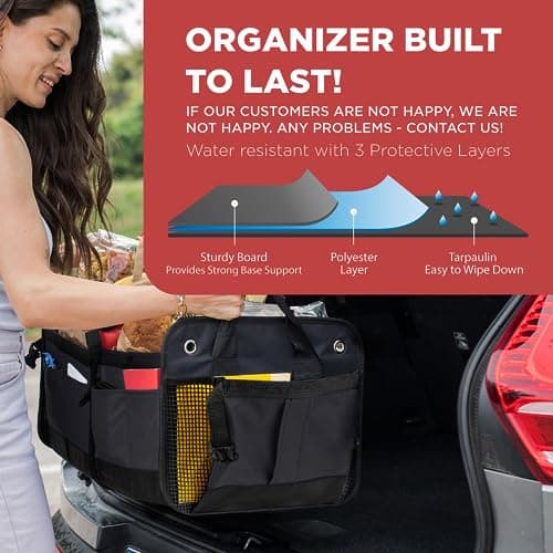 TRUNKCRATEPRO Trunk Organizer For Car, Suv, Truck | Premium Adjustable Multi Compartments Collapsible Car Trunk Organizer With Securing Straps & Non-Slip Bottom (Large Size, Black)