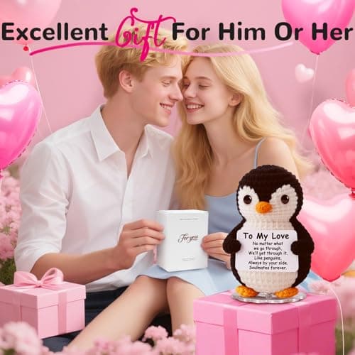 Love Crochet Couples Gifts for Boyfriend Girlfriend, Positive Emotional Support Handmade Penguin Crochet,Birthday Valentine's Day Wedding Anniversary Romantic Men Women, I Love You Gift for Him Her