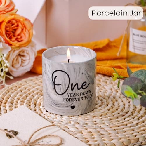 1 Year Anniversary Candle for Girlfriend Boyfriend - One Year Anniversary Wedding Gifts for Couple First Year Anniversary Present for Wife Husband Fiance - 6 Oz 1st Anniversary Porcelain Candle