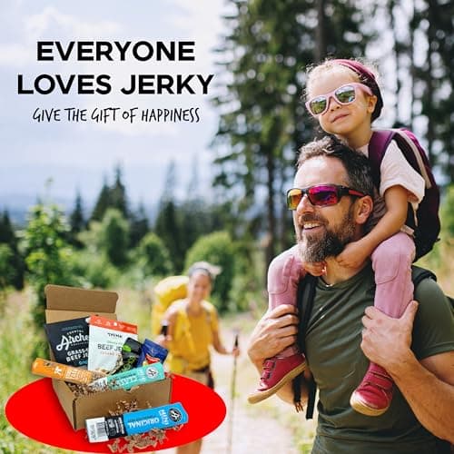 Manly Munch Box Jerky Gift Box, Curated Assortment of High Protein Snacks, Beef & Turkey Jerky Variety Pack Gift Set, Exotic Meat Gift for Men & Women