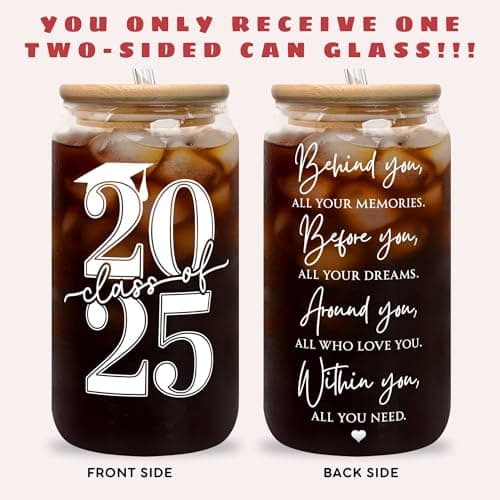 Graduation Gifts - Graduation Gifts 2025 High School - College Grad Gift for Her, Him, Women, Men, Graduates, Friends, Sister - Graduate Gift Ideas - Class of 2025 Cup - 16 Oz Can Glass