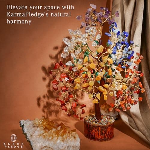 Crystal Tree of Life 7 Chakra Healing Crystal Trees for Home Decor, Office Desk Decor, Boho Decor, Handmade Bonsai Trees for Positive Energy, Money, Good Luck Birthday Gifts for Women, Mom