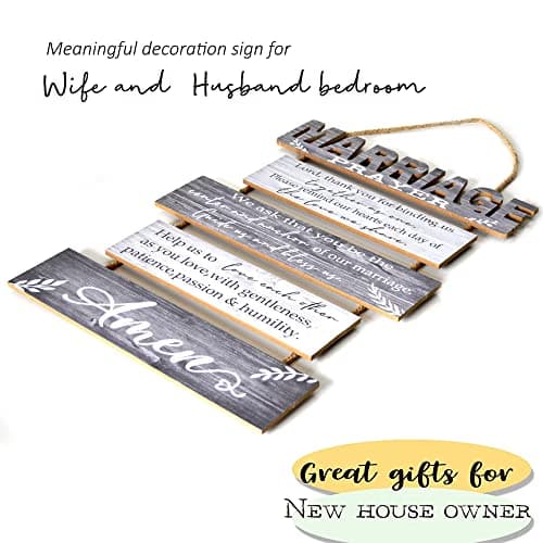 Buecasa Marriage Rustic Sign with 5pcs Panels Strung Together - Bridal Shower Gift for Couples Wife Husband - Christian Religious Inspiring Home Decor Newlywed