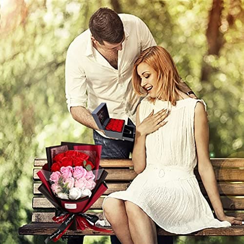 EIGHTOWN Roses Bouquet Artificial Flower - Preserved Red Rose Flowers with Love Necklace for Her - Unique Gifts Valentine's Day, Mother's Day, Thanksgiving, Birthday, Anniversary