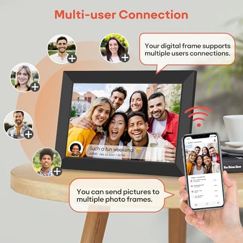 BIGASUO Digital Picture Frame, 10.1" Frameo Digital Frame WiFi with 32GB Memory, 1280x800 IPS Touch Screen, Send Photos/Videos from Your Phone Anywhere, Photo Gifts for Parents and Grandparents