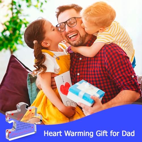 Fathers Day Dad Birthday Gift - Engraved Acrylic Block Puzzle Gifts for Dad 3.35 x 2.76 inch - Cool Father's Day Presents from Daughter, Son, Mom - Heartwarming Men Birthday Gift, Ideas