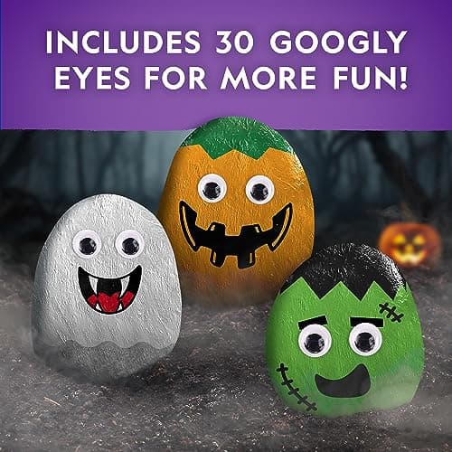 National Geographic Creepy Creatures Rock Painting Kit - Halloween Arts & Crafts Kit for Kids, Decorate 10 River Rocks with 10 Paint Colors & More Spooky Art Supplies, Halloween Gifts for Kids