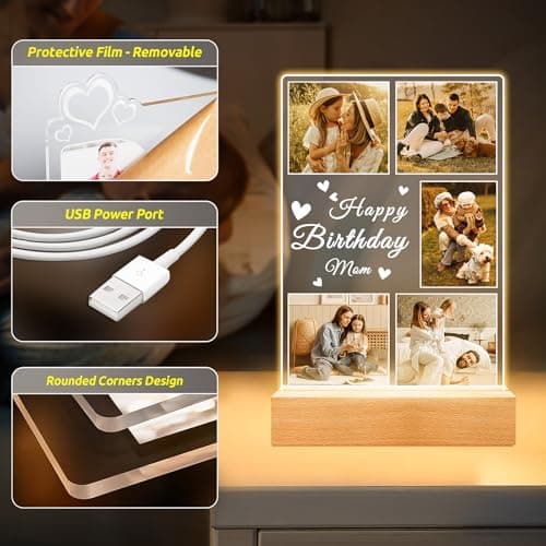 Personalized Birthday Gifts for Mom from Daughter Son, Custom Collage Picture Frames with Photo, Customized Photo Frame with Night Light, Personalized Christmas Photo Gifts for Mom Baby Kids Family