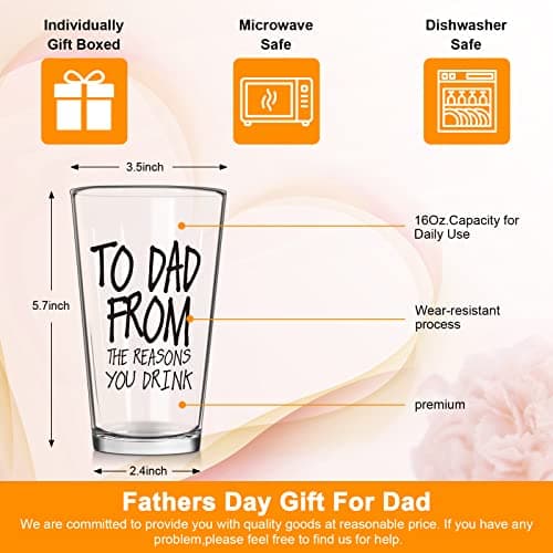 Gifts for Dad,16 OZ Funny Beer Glass Stocking Stuffers for Men,Fathers Day Dad Gifts from Daughter Son Wife,Birthday Anniversary Retirement Valentines Day Presents for Him Husband