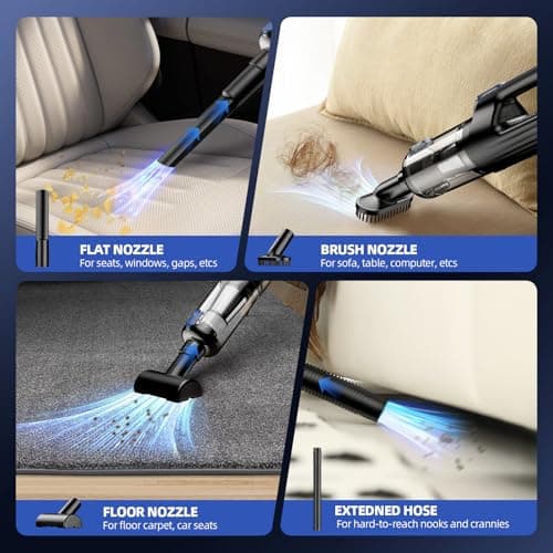 Car Vacuum Portable Cordless, 18000Pa 2 in 1 Vacuum Cleaner&Air Duster, 130W Brushless Motor Handheld Vacuum Cordless with 7800mAh Battery, LED Light, Multi-Nozzles for Car, Home, Office, Pet