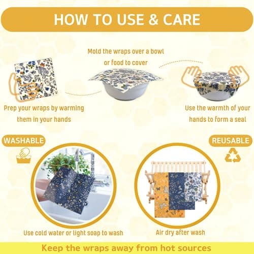 Reusable Beeswax Wrap - 9 Pack Beeswax Wraps for Food, Eco-Friendly Beeswax Food Wraps, with Mesh Grocery Bag & 2 Beeswax Bars, Reusable Food Storage Wrap Set, Sustainable Gifts