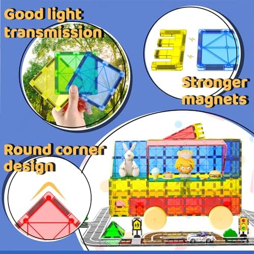 Magnetic Tiles - Road Set, Magnetic Building Blocks, Preschool Montessori Toys Gift for 3+ Year Old Boys and Girls, Sensory Christmas Toys for Kids Aged 3-5 and 4-8, Ideas for Toddler with Autism