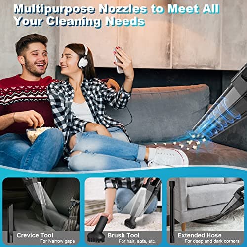 Handheld Vacuum Cordless Portable Car Vacuum with LED Light, High Power Suction, 3 in 1, Lightweight Rechargeable Hand Vacuum, Hand Held Vacuum Cleaner for Car Home Office, Pet Hair, Black