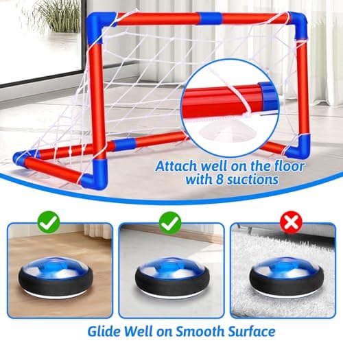 3 in 1 Hover Soccer Ball Toddler Hockey Set with LED Lights Indoor Toys for Kids Soccer Gift for Boys 6-8 8-12 Kids Sports Soccer Games 3 4 5 6 7 8 Year Old Boy Age 4-8 Birthday Gift