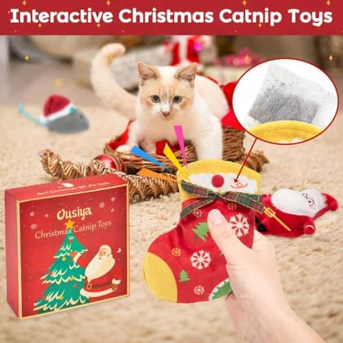 6 PCS Christmas Catnip Toys with Gift Box, Cat Toys Set for Christmas, Interactive Cat Chew Toy for Indoor Cats Kittens Kitty