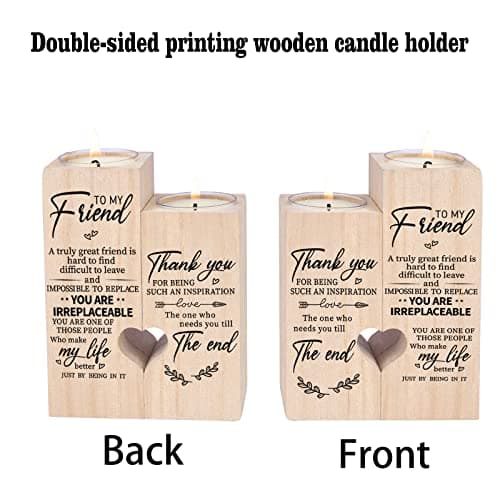 Double-Sided Printing Wooden Candle Holders-to My Friend,You are IRREPLACEABLE, Thank You for Being My Unbiological Sister.Women Female Girl Friends Personalized Custom Friendship Birthday Gift
