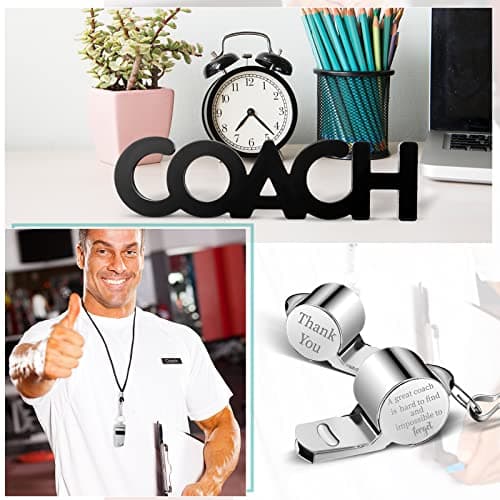 Amyhill 9 Pcs Coach Gifts Football Soccer Coaches Gifts Thank You Coach Wood Sign Whistle Stainless Steel Whistle with Rope White Marker Pen Christmas Thanksgiving Gift for Men Women Football Sports