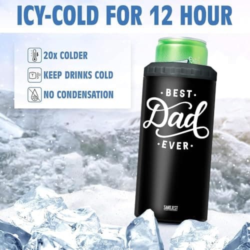 SANDJEST 4-in-1 Best Dad Ever Tumbler Gifts for Dad from Daughter Son - 12oz Dad Can Cooler Tumblers Travel Mug Cup - Stainless Steel Insulated Cans Coozie Christmas, Birthday, Father's Day Gift