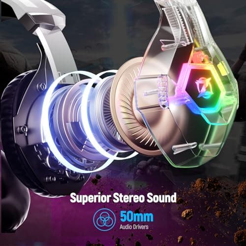 Gaming Headset for PC, Ps4, Ps5, Xbox Headset with 7.1 Surround Sound Gaming Headphones with Noise Canceling Mic, LED Light Over Ear Headphones for Switch, Xbox Series X/S, Laptop, Mobile White