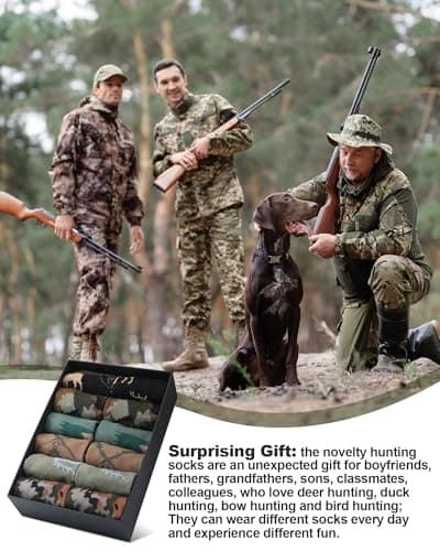 Eurzom 6 Pairs Funny Hunting Socks for Men Hunters Novelty Cotton Crew Socks Birthday Xmas Gift Accessories for Hunting Lover