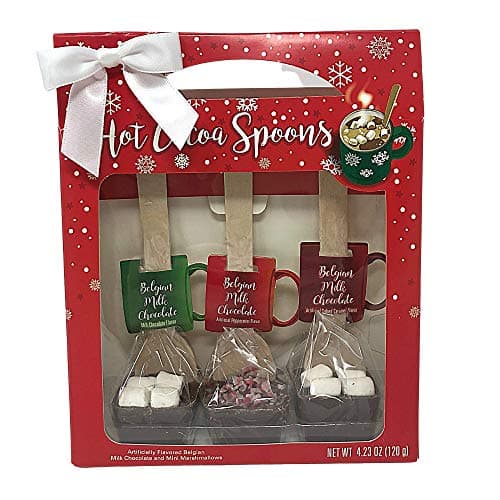 Belgian Milk Chocolate Spoons Individually Wrapped with Mini Dehydrated Marshmallows, Storckingt Stuffers, Pack of 3