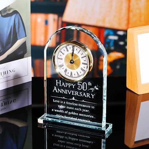YWHL 50th Wedding Anniversary Quartz Clock Gifts for Parents, 50 Years Golden for Couple, Happy 50th Anniversary Decoration Gift for Her Him (Battery not Included)