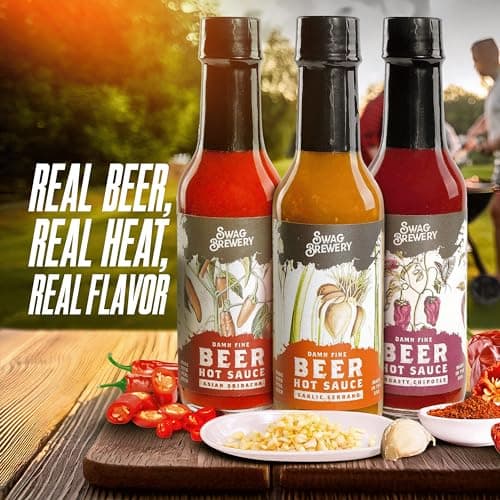 Beer-infused Hot Sauce Variety 3-pack (Includes Asian Sriracha, Garlic Serrano, & Roasty Chipotle) - Craft Beer Gift, Hot Sauce Gift Set, Beer Sauce, BBQ Sauce, Beer Lover, Grill + Man Cave