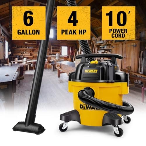 DEWALT DXV06PZ 4 Peak HP Shop Vacuums Wet/Dry, 6 Gallon Poly Wet/Dry Vac, Heavy-Duty Shop Vacuum with Blower Function Yellow+Black