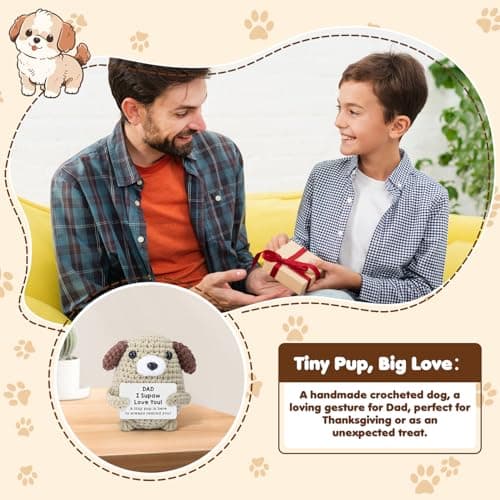 Gifts for Dad, Papa, Daddy - Son & Daughter's Funny Handmade Crochet Puppy - Thoughtful Birthday, Father's Day, Christmas, Valentine's Day, Easter, Thanksgiving